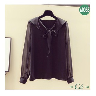 Áo sơ mi công sở cổ tim thắt nơ - A1058