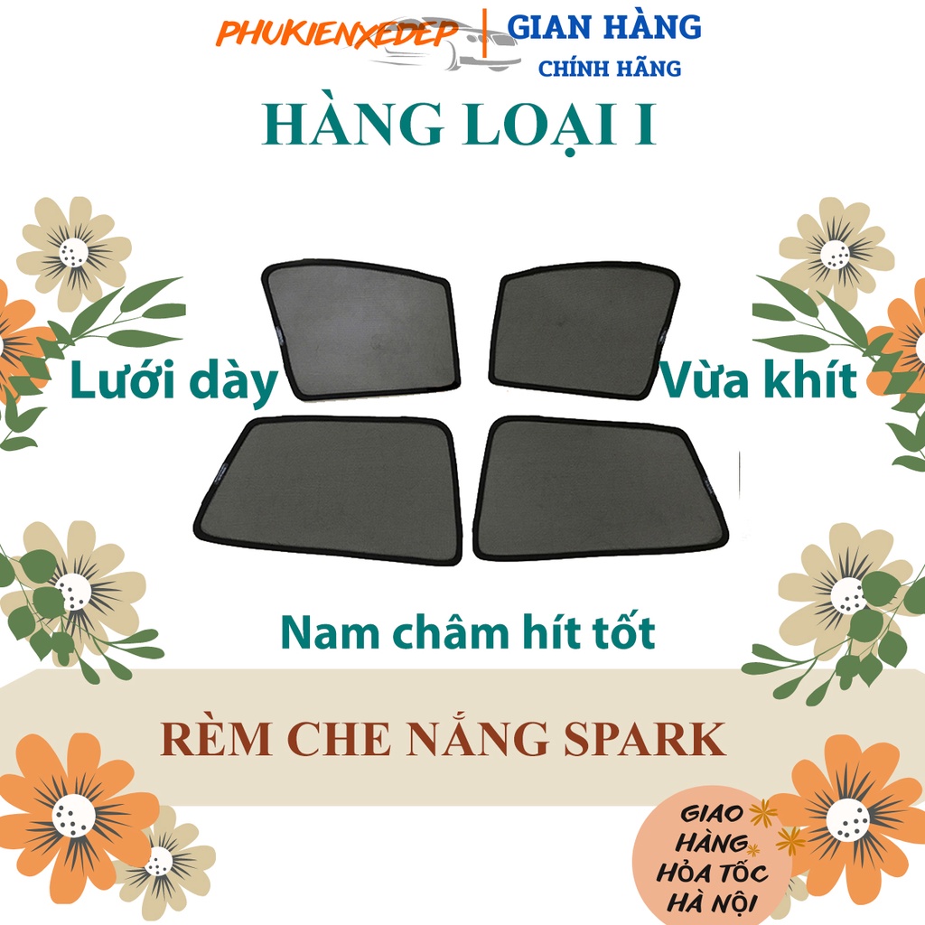 Rèm che nắng ô tô NAM CHÂM theo xe Chevrolet Spark ⚡ HÀNG LOẠI 1 - LƯỚI DÀY ⚡  Combo 4 tấm chắn nắng - VIỆT NAM SẢN XUẤT