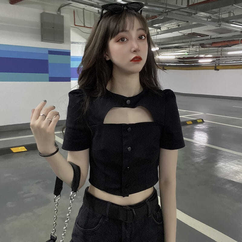 Áo Croptop Màu Đen Hở Eo Quyến Rũ Thời Trang Hè 2020 Cho Nữ
