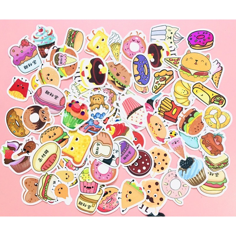Sticker food 60 cái ép lụa  / Sticker đồ ăn các loại dễ thương