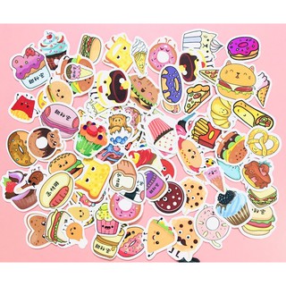 Sticker food 30-50 cái ép lụa  , Sticker đồ ăn các loại dễ thương