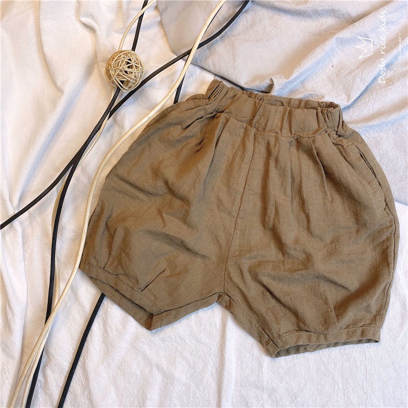 Quần Short Ống Rộng Bằng Vải Lanh Cotton Màu Sắc Đơn Giản Dành Cho Nam Nữ