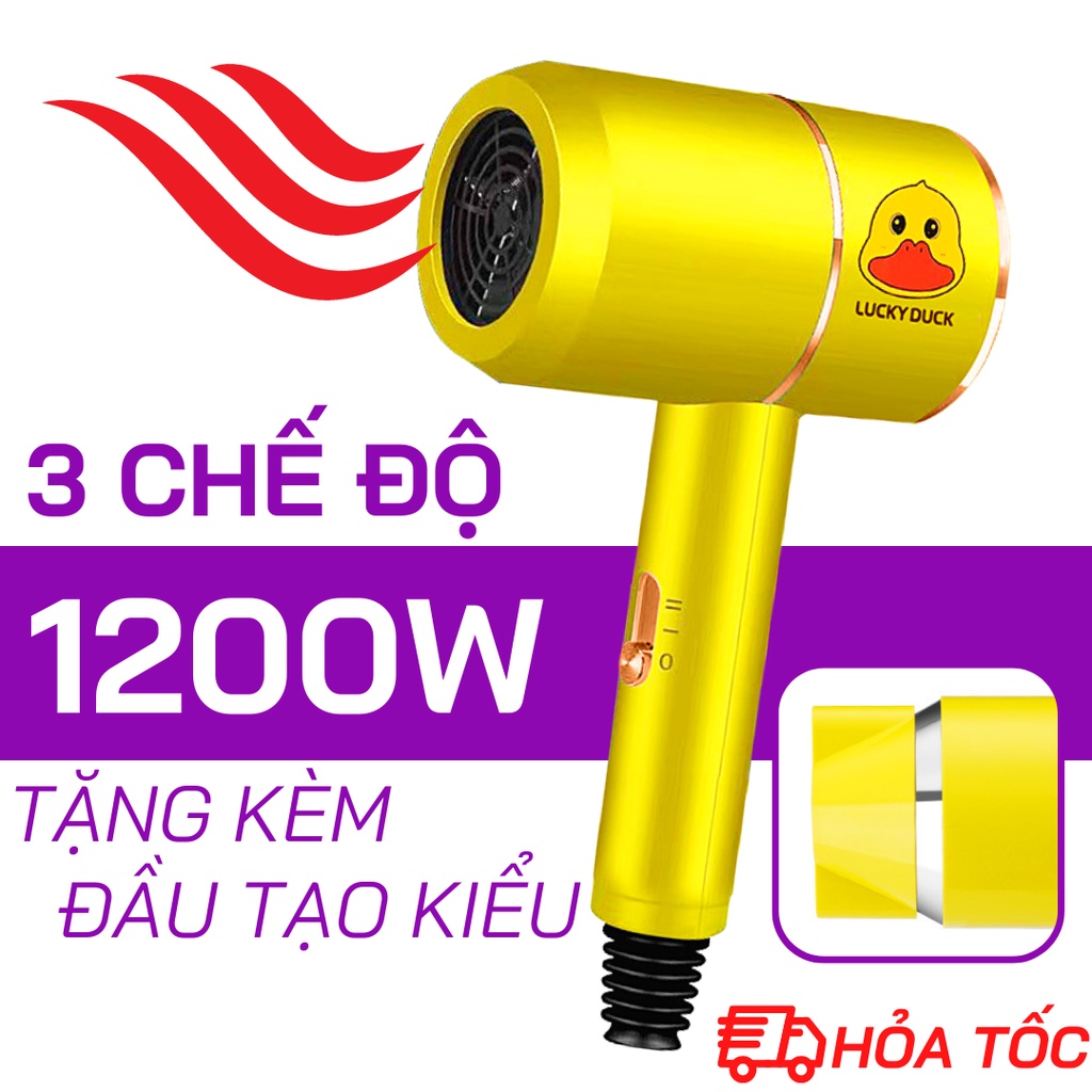 Máy Sấy Tóc Tạo Kiểu Cầm Tay Mini 2 Chiều Nóng Lạnh Vịt Vàng Công Suất 1200W - 3 Chế Độ Sấy