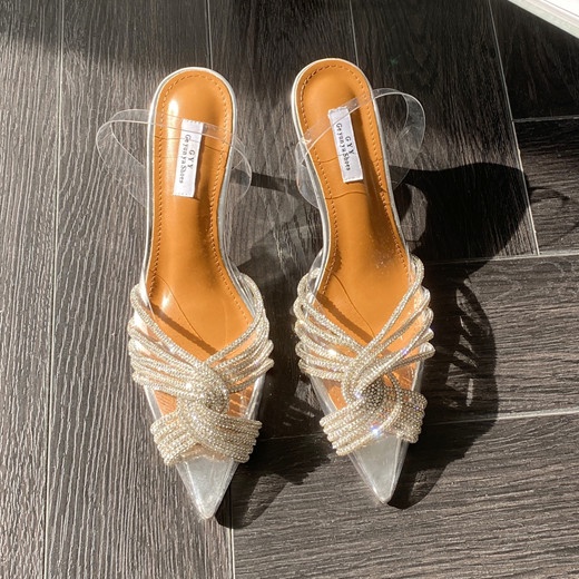 Giày Cao Gót Mũi Nhọn 3.15 Inches Đính Đá Thời Trang Cho Nữ