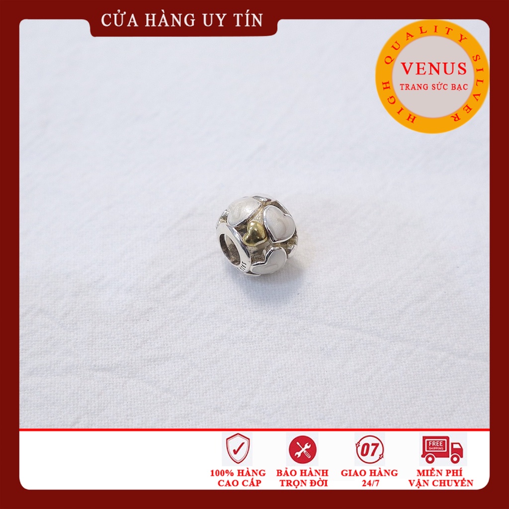 [Charm bạc 925 cao cấp] Charm cầu tim khảm trắng xi vàng- Mã sản phẩm VENUSTXV