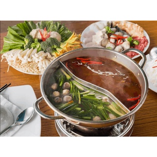 Nồi lẩu 2 ngăn inox đường kính 30cm cao 8cm sử dụng bếp từ, bếp ga và bếp cồn