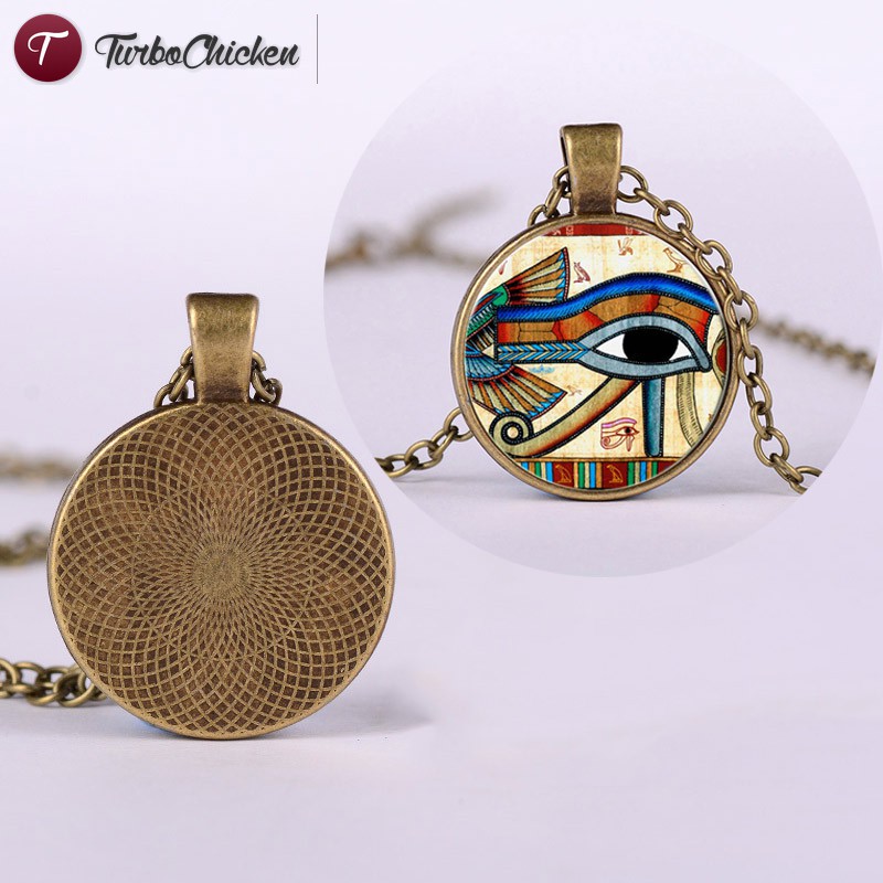 T⋄ Women Retro Egyptian The Eye of Horus Sweater Pendant Necklace Round Glass Alloy Jewelry Gift