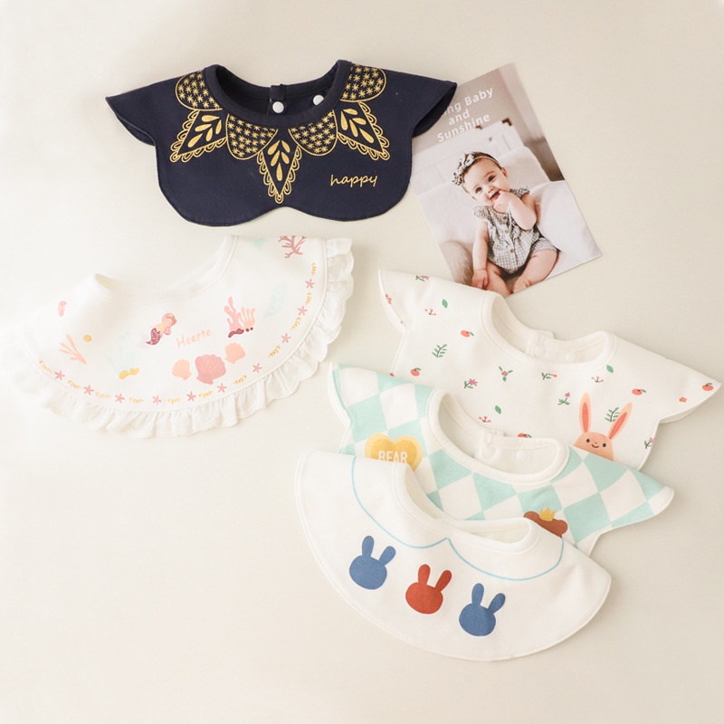 Bộ 3 Yếm Ăn Cotton Chống Thấm Nước Thêu Họa Tiết Xinh Xắn Tiện Dụng Cho Bé Sơ Sinh 2359