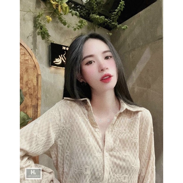 Áo Sơmi dài tay ren Di or mềm mịn 2 màu Trắng Be da