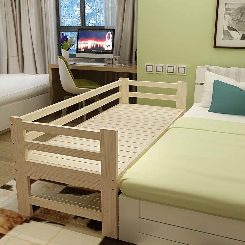 ♈Ghép giường mở rộng đầu trẻ em bằng gỗ nguyên khối tùy chỉnh có lan can đơn nhỏ tiết kiệm lớn