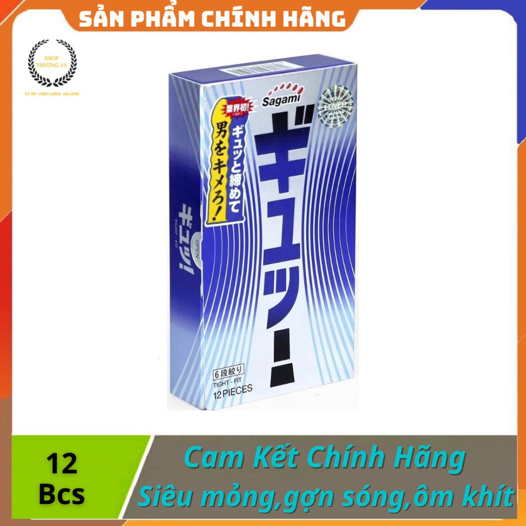 [ GÍA SỈ ] - Bao Cao Su Sagami Tight Fit, Siêu Mỏng, Có 6 đường gân Lượn Sóng, ôm khít - Hộp 12 chiếc