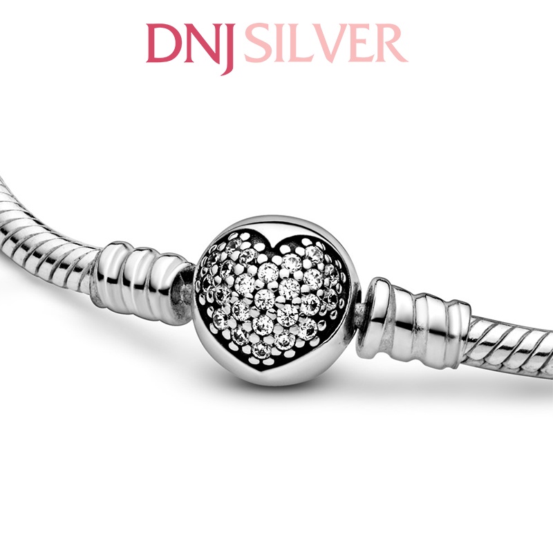 Vòng tay bạc 925 cao cấp - Mẫu vòng Heart Clasp Snake Chain Bracelet mềm có thể mix thêm hạt charm vào vòng theo ý thích