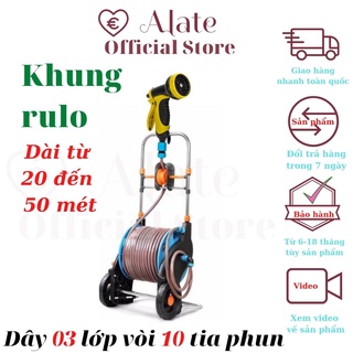 Vòi tưới cây 10 tia phun Lionking Tonydx, dây ống nước 3 lớp phi 16 dài 50 mét, rulo cuộn dây tự động xếp Alate store
