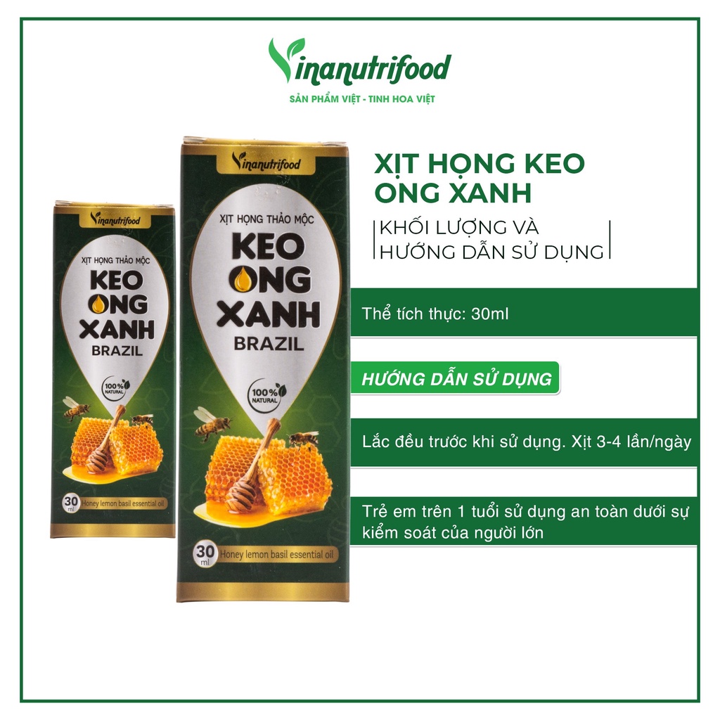 [Mã BMBAU50 giảm 50K đơn 150K] Xịt họng keo ong xanh Brazil Vinanutrifood 30ml