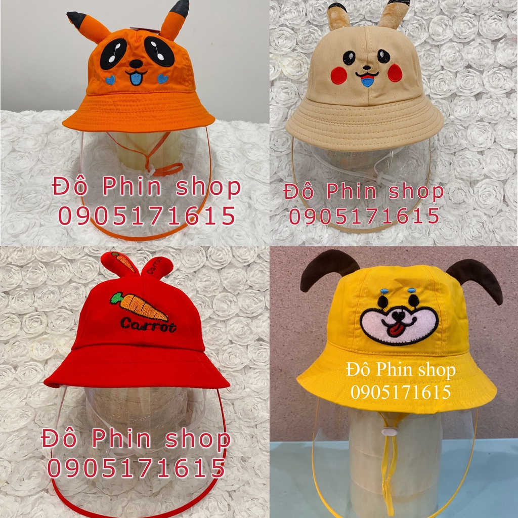 [Bé 2-6 tuổi] Mũ bucket vành chống giọt bắn trẻ em, vòng đầu 51cm, tấm chắn có thể tháo rời, chất mát, có dây quai nón