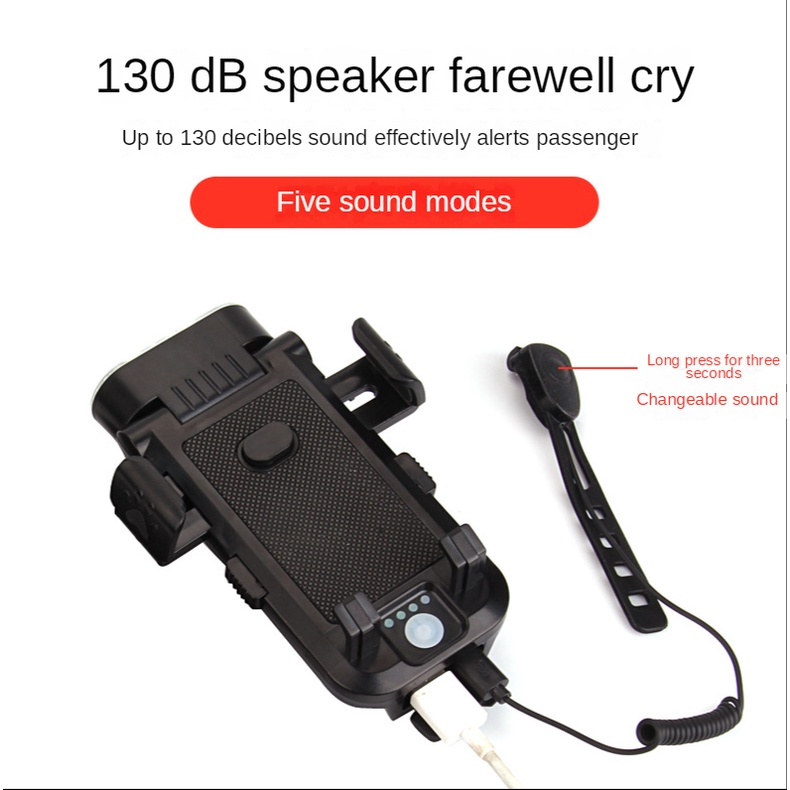 Đèn Pin 4000mAh 4 Trong 1 Tích Hợp Giá Đỡ Điện Thoại Và Còi Sạc USB Dành Cho Xe Đạp