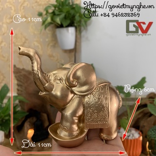 Tượng voi đá phong thủy trang trí nhà cửa dáng voi đạp thỏi vàng tài lộc - Cao 11cm - Nhũ Đồng