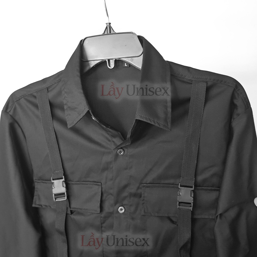 Sơ mi khoác kaki phối khóa cài form rộng unisex | BigBuy360 - bigbuy360.vn