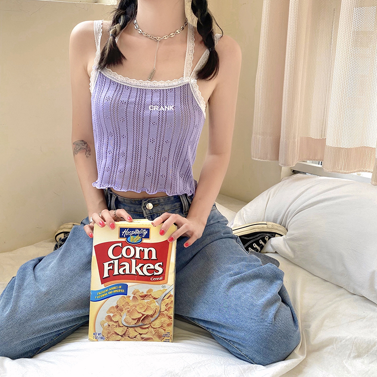 Áo lửng phối ren XIAOZHAINV 4 màu sắc thời trang phong cách Hàn Quốc quyến rũ