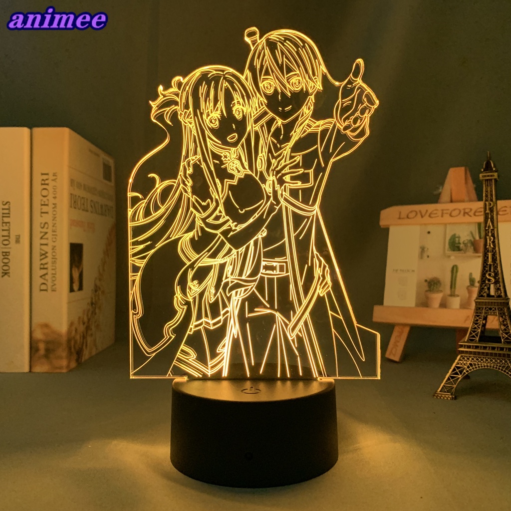 Đèn Led 3d Họa Tiết Anime Sword Art Online Kirito Và Asuna Để Bàn Trang Trí Phòng Ngủ