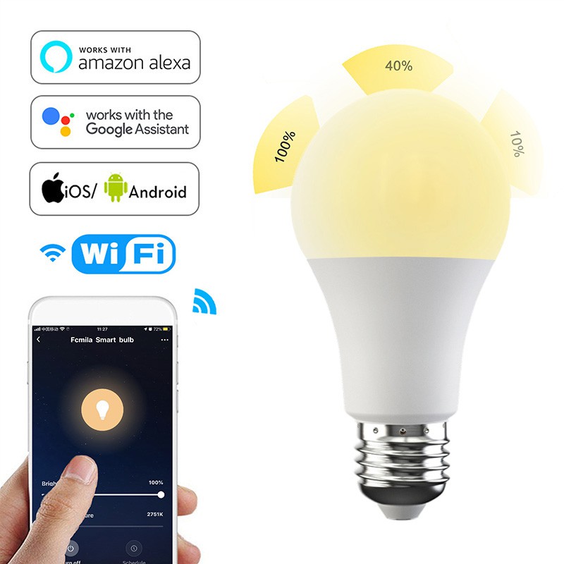 Bóng đèn thông minh 15W điều khiển từ xa kết nối wifi có hỗ trợ ứng dụng/Google Home& Alexa