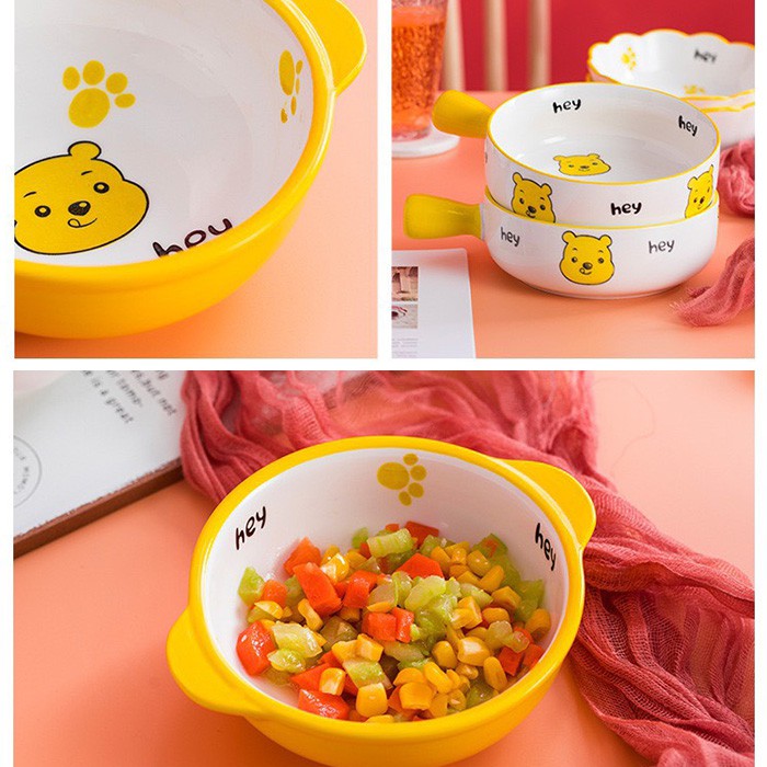 Bộ bát đĩa sứ TAGEPI, set bát đĩa bằng sứ họa tiết Gấu Pooh - bộ bát đĩa ăn cơm, chén dĩa decor món bằng sứ men đẹp