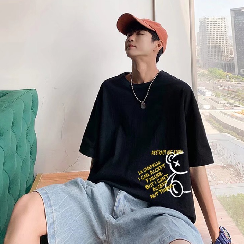 Áo Thun Tay Lỡ In Họa Tiết Hoạt Hình Phong Cách Hàn Quốc Thời Trang Cho Nam Size M-5XL