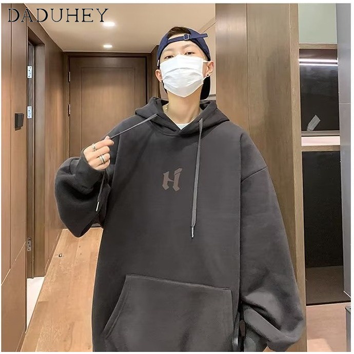 DaDuHey American Style Casual Alphabet Print Hoodie Men's and Women's Loose Trendy Autumn Versatile Couple's Long-Sleeved Top