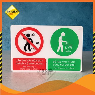 Biển báo An Điền Safety - Biển báo mica cao cấp CẤM XẢ RÁC - Tặng kèm miếng dán tường keo 3M