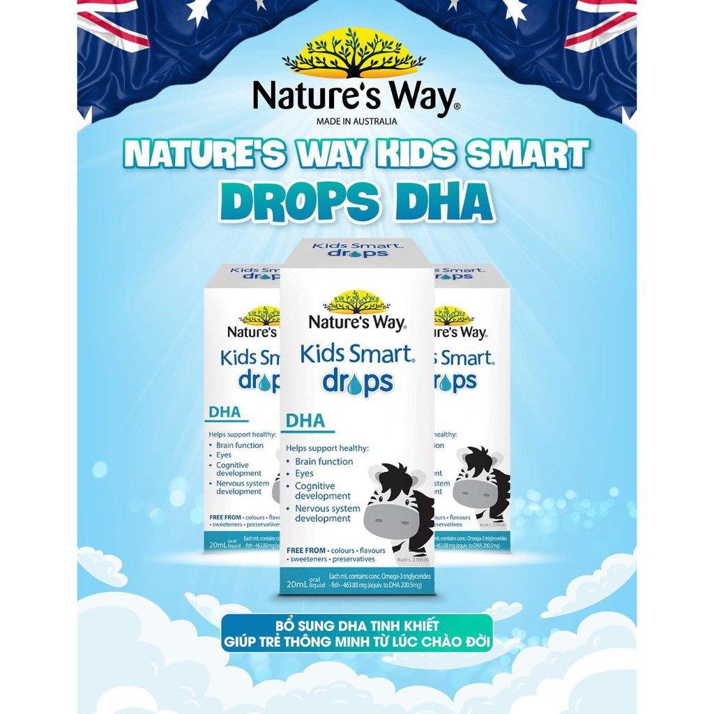 [Tem đỏ CHEMIST] DHA Nature’s Way Kids Smart dạng giọt Drops 20ml cho bé từ 4 tuần tuổi - Xuất xứ Úc