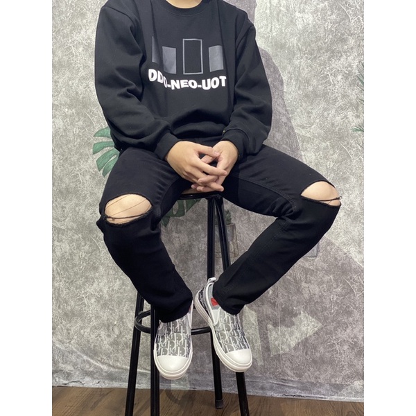 Quần jean nam đen rách gối ,jean trơn co giãn cực tốt  40-75kg , cực kỳ thoải mái khi mặc 👌👌 | BigBuy360 - bigbuy360.vn