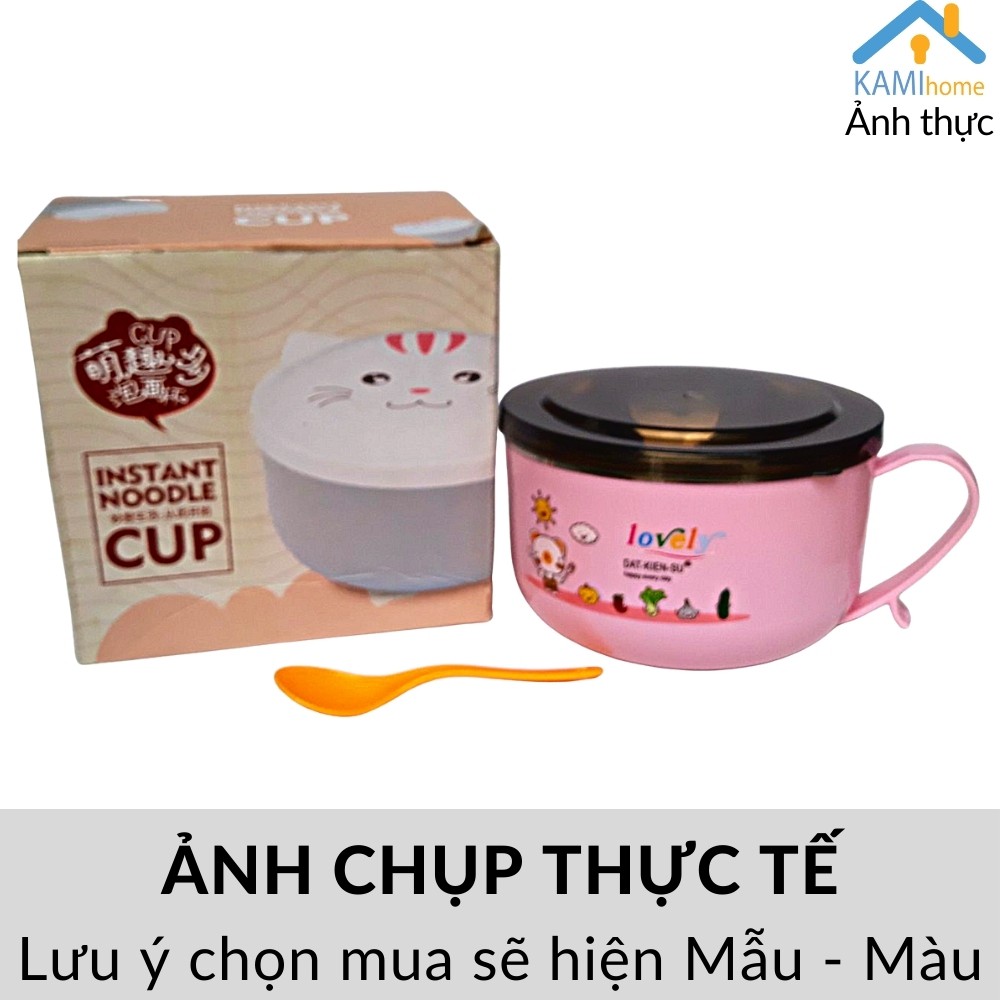 Tô úp mỳ chống nóng bát ăn có nắp và tay cầm kiểu Nhật Lớp trong inox Lớp ngoài nhựa cách nhiệt mã 20054