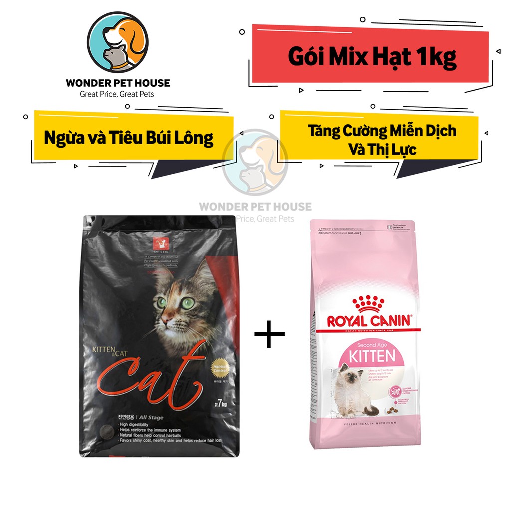 [Hạt cho Mèo] Gói Mix CATSRANG CATSEYE CANIN (Túi 1kg) Tiêu Búi Lông - Tăng Cường Hệ Miễn Dịch