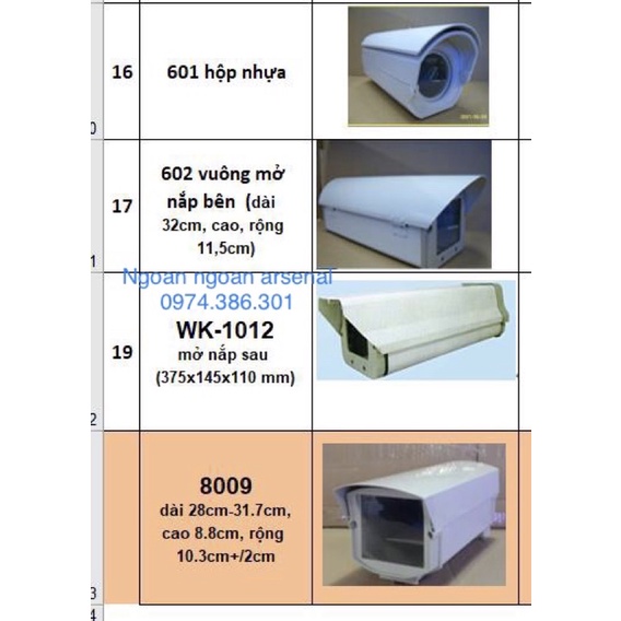 tổng hợp vỏ bảo vệ camera ngoài trời loại trung nhỡ, mở lắp bên, mở lắp sau. (hộp bảo vện camera)