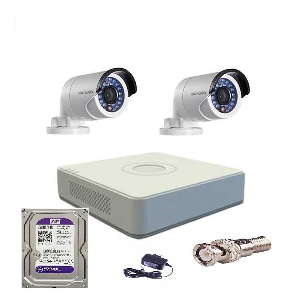 Trọn bộ 2 Camera Hikvision DS-2CE16C0T-IR và đầu ghi DS-7104HGHI-F1 - HDD 500GB