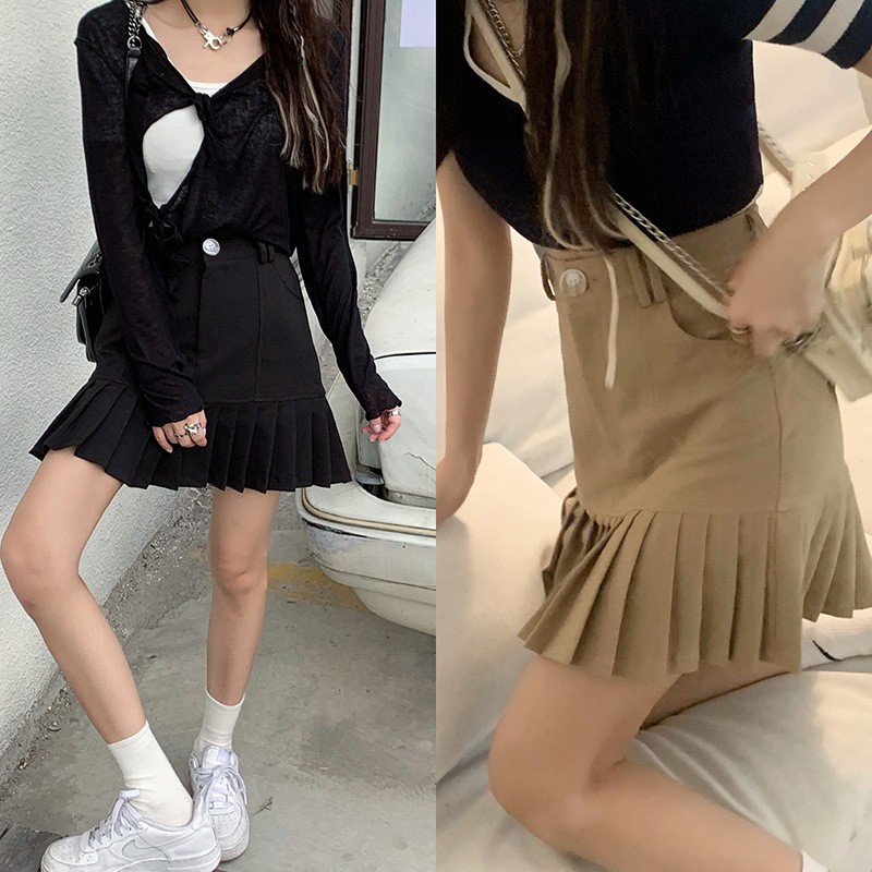 Chân Váy Chữ A Lưng Cao Phong Cách Hàn Quốc Cho Nữ