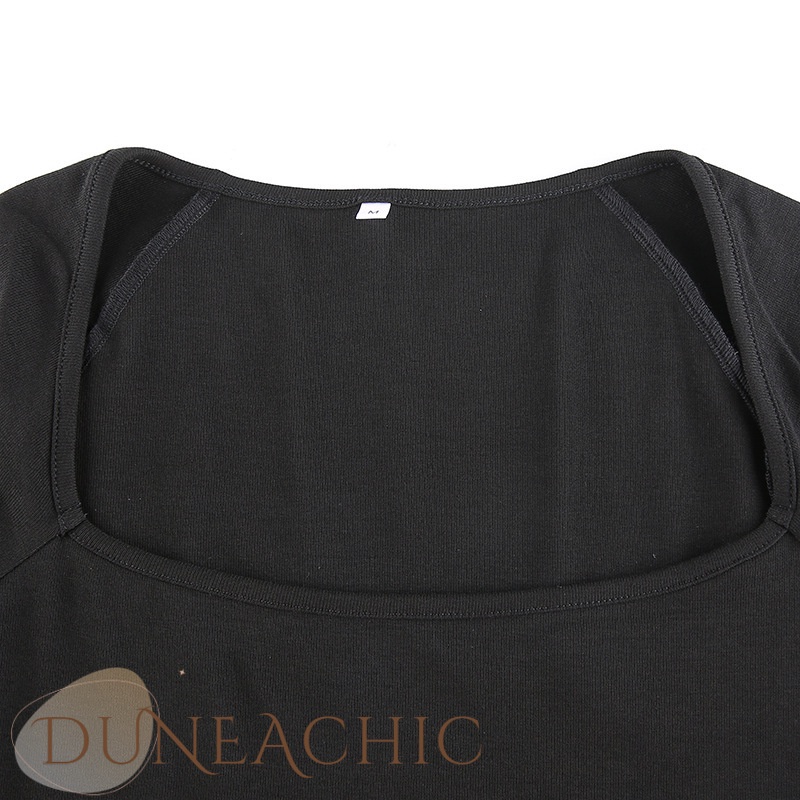 DUNEA Đầm Dài Cổ Vuông Xẻ Tà Quyến Rũ Cho Nữ