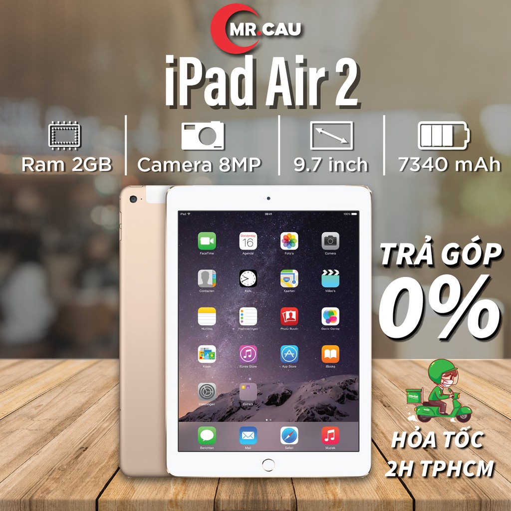 TOP Máy tính bảng Apple IPAD AIR 2 (Bản 4G + WIFI Máy Zin Ram 2G Chip A8X mạnh mẽ Màn 9.7 inch full HD Cảm biến vân tay