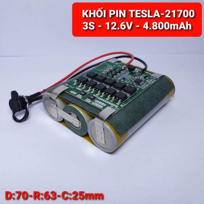 Achun.vn - KHỐI PIN TESLA-21700 -  3S-12.6V-4800mah  Xả 25A