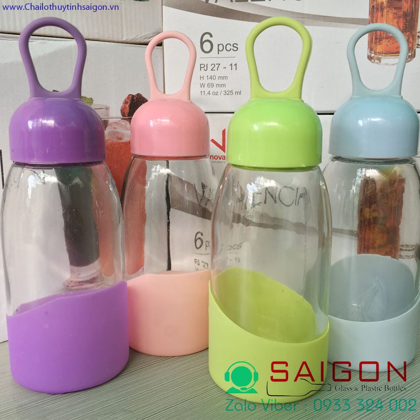 Set 04 Chai Thủy Tinh Giọt Nước Silicon 350ml