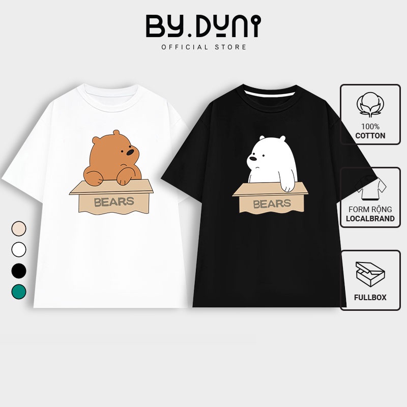 Áo thun cặp đôi nam nữ form rộng Local Brand tay lỡ unisex, áo cặp bạn thân vải cotton By.Duni mẫu GẤU BEAR FULL BOX
