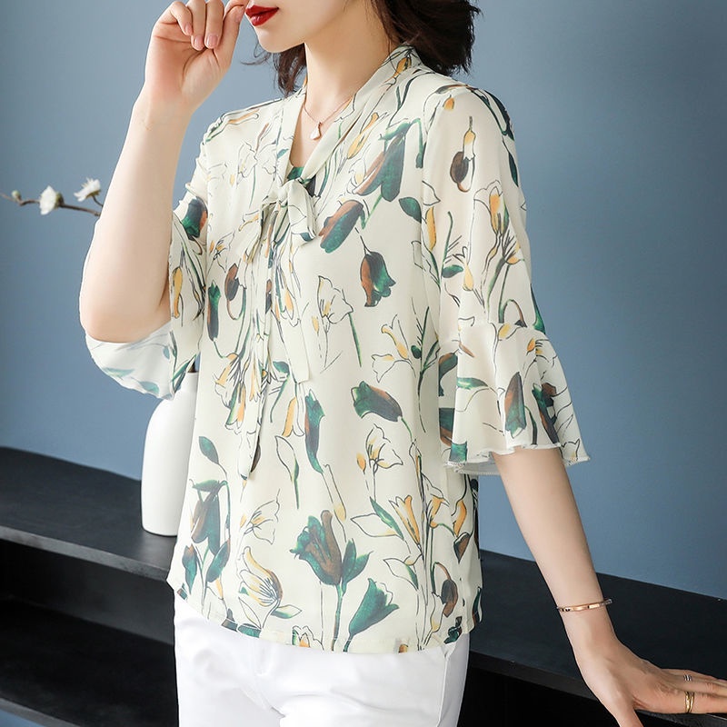 Áo Kiểu Tay Lỡ In Họa Tiết Hoa Thời Trang Mùa Hè Dành Cho Phụ Nữ Trung Niên