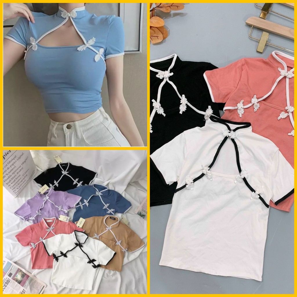 [Hàng Đẹp] Áo croptop cổ tàu thun borip cao cấp / áo tàu/ áo trung quốc