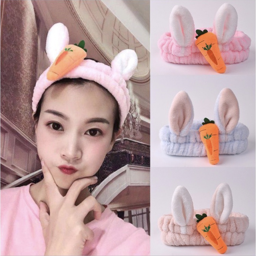 Băng đô rửa mặt Aikimo băng đô cài tóc skincare thỏ cà rốt vải nhung xinh xắn cute dễ thương BD2