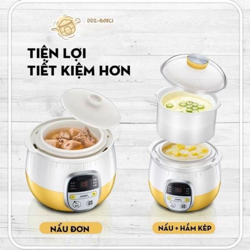 Nồi nấu cháo chậm Bear, Nồi nấu cháo cho bé ăn dặm Bear chính hãng bản quốc tế 6 chức năng 0,8L