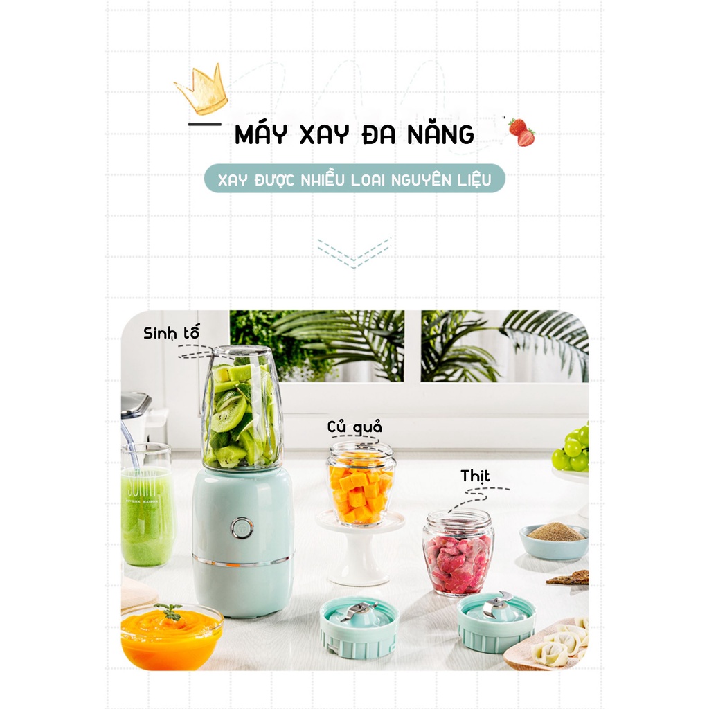 Máy Xay Đa Năng 3 Cối Thủy Tinh KidAndMom HH-200C Chế Biến Đồ Ăn Dặm Cho Bé Bảo Hành 6 Tháng