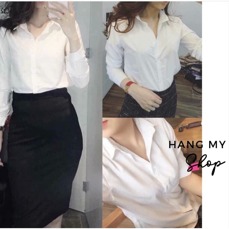💘Chất Đẹp💘 SƠ MI TRẮNG NỮ DÀI TAY CỘC TAY HÀNG ĐẸP