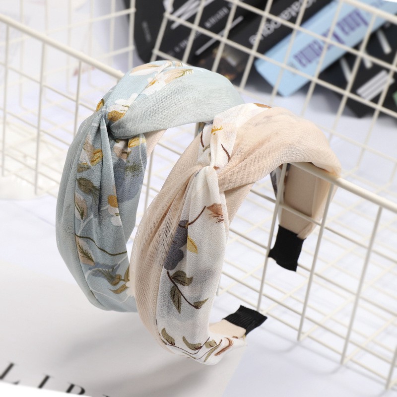 Băng đô cài tóc có thắt nút bằng vải in hình phong cách Hàn Quốc dành cho nữ
