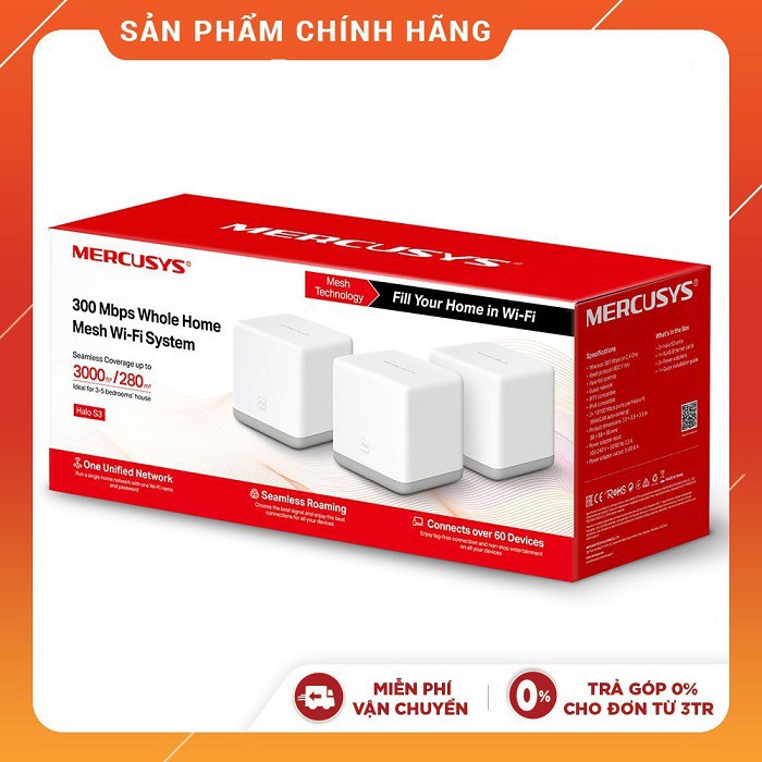 Bộ phát Wi-Fi Mesh Mercusys Tốc Độ 300Mbps Halo S3(3-pack)-Hàng Chính Hãng-BH 24T