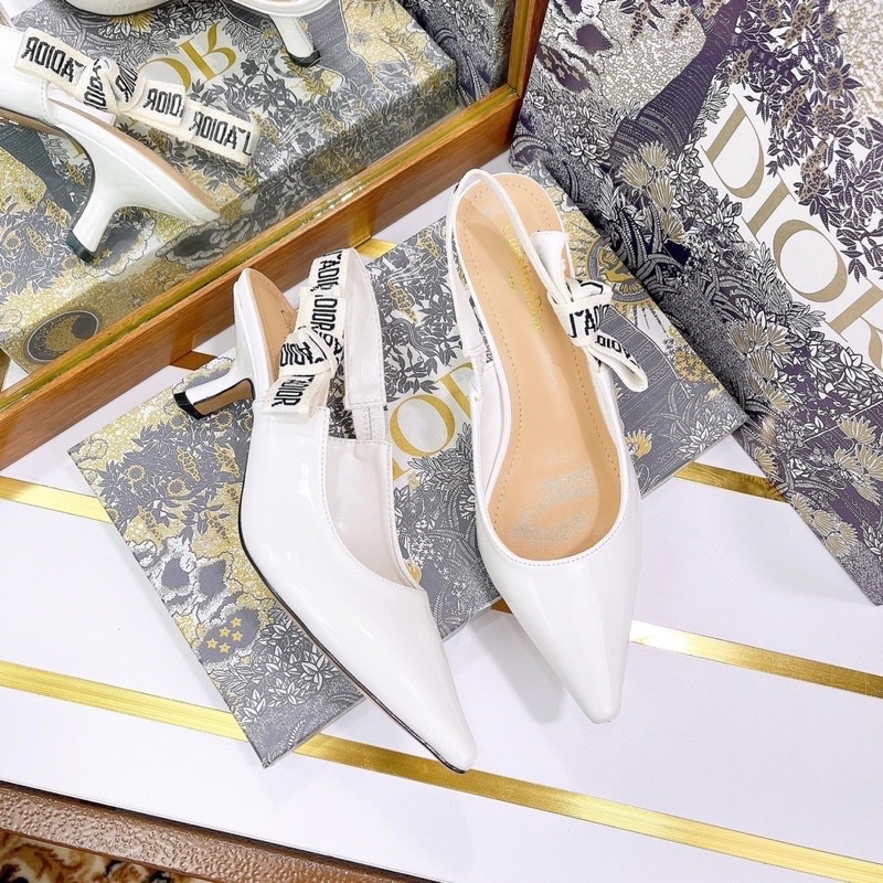 Sandal cd đen nơ quai sau gót nhọn cao fullbox